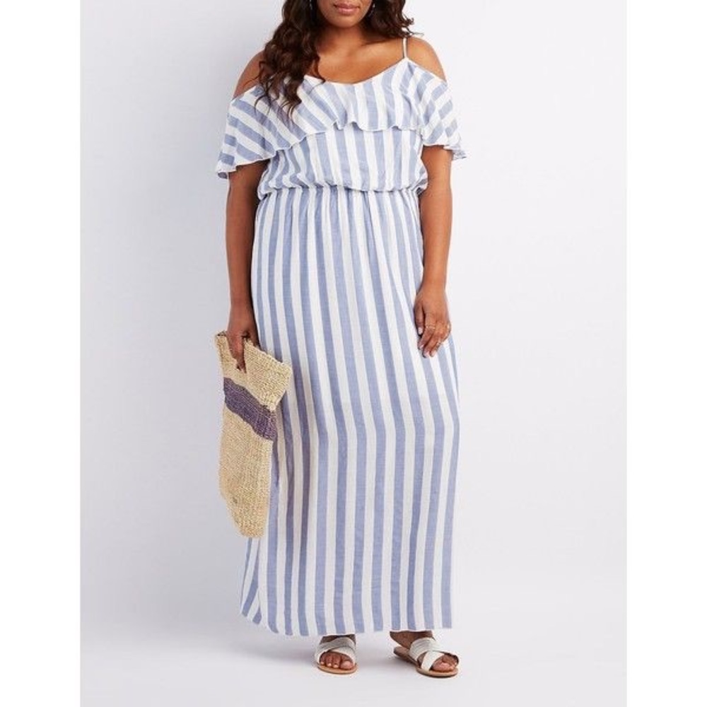 Striped Cold Shoulder Maxi Dress (3X)